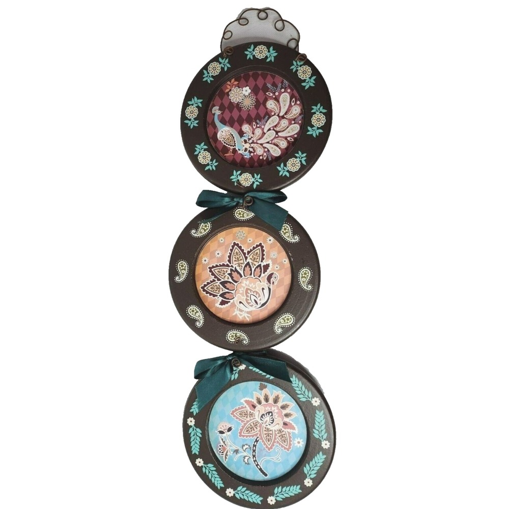 Vintage Floral Connected Decorative Plate Trio Hanging Cottagecore Farmhouse
